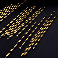 Gold and Black Paper Straws Striped Biodegradable Eco Friendly Disposable Drink Decoration - Boxed 5 Individual Packs of 25, 125 Units