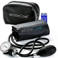 White Coat Manual Blood Pressure Cuff - Deluxe Aneroid Sphygmomanometer with Bonus LED Penlight, Adult Sized Black Cuff and Carrying Case Included