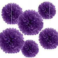 Bining Paper Pom Poms Hanging Paper Flower Ball Wedding Party Celebrations Decorations Outdoor Decoration Flowers Craft for Party Birthday party (deep purple 6pcs)