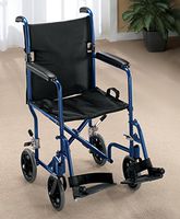 Lightweight Mobility Transport Wheelchair, Fixed Full Arms, Blue Frame