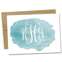 Personalized Teal Watercolor Notecard Set - Set of 10 Monogrammed Notecards - Customized Note Cards