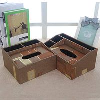 T-ZJHC Multi-Function Tissue Box Desktop Living Room Coffee Table Remote Control, Brown Grid, Large Size (26.5 12 9.5 16.5CM)