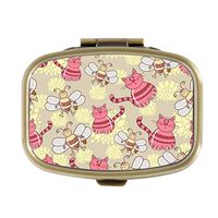 Cecillia Cute Animals Cats Pill Box Decorative Boxes Bronze Rectangular Pill Case Medicine Tablet Holder Wallet Organizer Case for Pocket or Purse