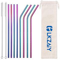LKZAIY Metal Straws Stainless Steel Straw Reusable Drinking Straws 8.5" Colorful Rainbow Straws 8 Set [ 4 Straight, 4 Curved ]for 20 Oz Yeti Rtic Ozark Trail Wine Tumblers with Dual 9" Cleaning Brush