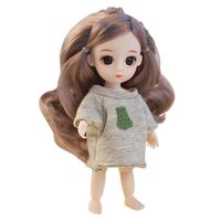 Christmas Cute Long Hair Series Baby Girls 6 Inches Movable Joints Doll Toys Soft Body Mini Girl Dolls Simulation 3D Doll Dress Up Games, Best Gifts for Children (B)