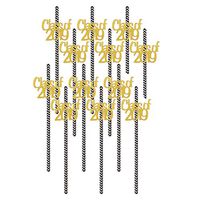 Amosfun 12 pcs Graduation Party Straws Stripe Paper Straws Class of 2019 (Black Straw)