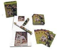 Dog Lover's Gift Set! - 4 Piece Bundle- One Custom Fine Art Writing Pen, One Matching Magnetic List Pad, One Matching Decorative Magnet, One Matching Deck Playing Cards (French Bulldog)