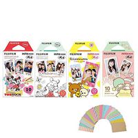 Fujifilm Instax Mini Film 4 Pack Bundle! Disney MICKEY & Friends, Pooh, RiLakkuma, Little Twin Stars 10 X 4 = 40 Sheets Assort Set +  Photo Frame Stickers 20 pcs 