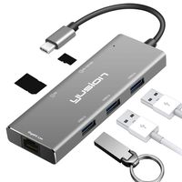 USB C 6-in-1 Hub,Yusion USC-C 3.1 Multiport Adapter with RJ45 Gigabit Ethernet LAN Network,3 USB3.0 Ports,SD/TF,for MacBook Pro,Chromebook and More USB C Devices (Grey-2)
