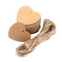 OULII 100pcs Kraft Paper Cards Gift Favor Tags for Wedding Christmas Party Supplies with Jute Twine, Heart Shaped, Brown