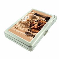 Egyptian Pin Up Girls Egypt D3 Cigarette Case Lighter Smoking King Size Cigarettes Silver Metal Wallet 4" X 2.75" RFID Protection