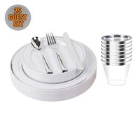 150pcs/25 set Silver Heavyweight Disposable Plastic Plates & Cutlery Set/Wedding Dinnerware set/Party Tableware Set Including 9oz Cups, 10.25" Plates, 7.5" Plates, Fork,Spoon,Knive