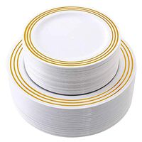 Gold Plastic Plates 80 Pieces, Premium Heavyweight Disposable Wedding Plates Includes: 40 Dinner Plates 10.25 Inch and 40 Salad/Dessert Plates 7.25 Inch