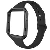 AKALE Sport Bands Compatible with Fitbit Blaze, Slim Replacement Narrow Silicone Strap Wristband with Metal Frame Compatible for Fitbit Blaze Smart Fitness Watch-Black-Small-A