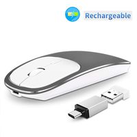 ETbotu Aluminum Alloy USB Rechargeable Silent Wireless Mouse for Notebook Computer Silver Gray