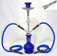 2 hose 20" Blue Hookah shisha nargila bar narguile nargile glass vase new Sale