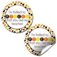 “Thrilled to Pieces” Candy Themed Back to School Or Teacher Appreciation Thank You Sticker Labels, 40 2" Party Circle Stickers by AmandaCreation, Great for Envelope Seals & Gift Bags