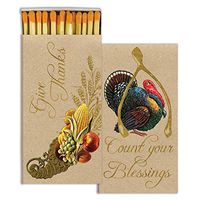 HomArt Large Decorative Give Thanks Candle and Fireplace Wood Matches