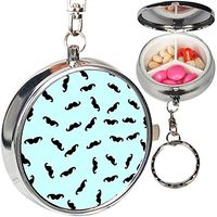 Portable Metal Pill Organizer Keychain Case Stash Box with 3 Compartments for Medicine Vitamin (Mustache Fashion Hipster)