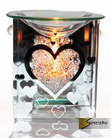 Klass Home Collection Heart Fragrance Essential Oil Burner Yankee Compatible Candle Wax Tart Warmer Tealight Holder Aromatherapy (Plain Glass), Silver, 12x12x13cm