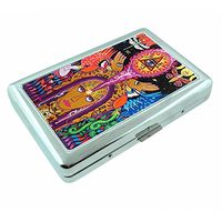 Shaman Art Em1 Hip Silver Cigarette Case Id Holder Metal Wallet 4" X 2.75" RFID Protection