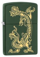 Zippo Lighter: Engraved Dragon - Green Matte 79521