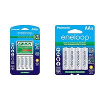 Panasonic Advanced eneloop Individual Battery 3 Hour Quick Charger with 4 AA eneloop Rechargeable Batteries, White & BK-3MCCA8BA eneloop AA 2100 Cycle Ni-MH Pre-Charged Rechargeable Batteries, 8 Pack