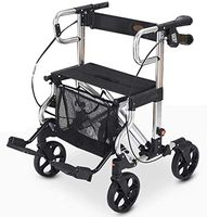 Folding Four Wheeled Rollator Walker Walking Mobility Aid with Seat and Basket Height Adjustable for Elderly Disabled & Limited Mobility Patients