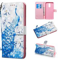 Amocase Wallet Case with 2 in 1 Stylus for LG Stylo 5,Luxury 3D Peacock Flowe Art Printed Scratch Resistant Magnetic Kickstand Full Body Soft Silicone Strap PU Leather Case