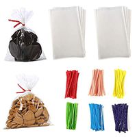 Lainrrew 200 Pcs Clear Flat Cello Bags, 6" x 7.8" Cellophane Treat Bags with 200 Twist Ties for Food Candy Chocolate Cookie Party Supplies