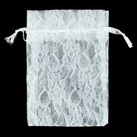 vLoveLife 12pcs White 4'' x 6'' Lace Gift Bags with Drawstring Two Layers Floral Lace + Organza Favor Pouches Wrap for Wedding Party Gift Favor Bags Candy Pouches