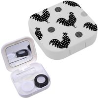 Portable Contact Lens Case Box Travel Kit Mirror + Bottle + Tweezers Container Holder [ Roosters Decorative Dots ]