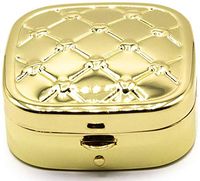 Gold Lattice Square Pocket Purse Portable Travel Pill Box & Medicine Organizer (2 Compartments)
