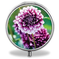 Flower Pill Case, Round Stainless Drug Organizer Container Medicine Cover for Pocket Daily&Weekly