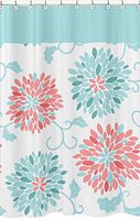 Sweet Jojo Designs Kids Bathroom Fabric Bath Modern Turquoise and Coral Emma Shower Curtain