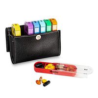 4 Times a Day Pill Organizer Weekly Medication Box Reminder, Travel Pill Container 7 Days Daily Medicine Case Dispenser with Black PU Leather for Vitamins, Fish Oils, Supplements, Tablets