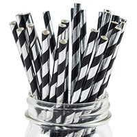Paper Straws Black & Silver Striped Pattern - Eco Friendly Wedding Straws - Dozens of Designs & Perfect For Any Party! Frozen Dessert Supplies - 50 Count