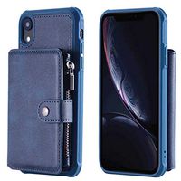 iPhone Xs Max Anti Fall Zipper Blue Flip Case Leather Cover Card Holders Kickstand Extra-Shockproof Business Mobile Phone Cover