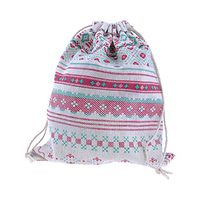 HuntGold Drawstring Storage Bag Travel Fresh Ethnic Style Printed Cotton Linen Jewelry Gifts Organizer Pouch 26.5x29 cm
