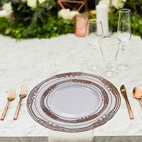 Dinnerware Disposable Plates for Parties Weddings Elegant Fancy Hard Heavy Duty Reusable Dinnerware White Rose Gold Rim Dessert Unbreakable Party Supplies Bulk Pack Premium (175, rose gold)