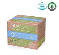 WOW Premium Organic Sanitary Pads 100% USDA Certified Cotton Large Pads, Ultra Slim Natural Sanitary Napkins with Wings 11"(28cm) 10 Pads Total for Sensitive Skin
