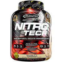 MuscleTech NitroTech Protein Powder Plus Muscle Builder, 100% Whey Protein with Whey Isolate, Vanilla, 40 Servings (4lbs)