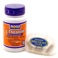Bundle – 2 Items : 1 Bottle of L-Theanine 200 mg Suntheanine by Now Foods 60 Vegetarian Capsules and 1 VDC Pill Box