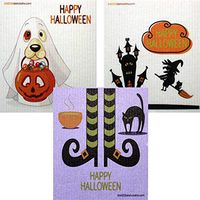 Mixed Halloween B Set of 3 Cloths (one of Each Design) Swedish Dishcloths | ECO Friendly Absorbent Cleaning Cloth | Reusable Cleaning Wipes