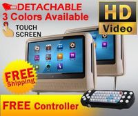 2018 Dual Tan/Beige 9" High Resolution Digital Screen Detachable Headrest Dvd Player Monitors Games and Cigarette Adapters Wireless Headphones