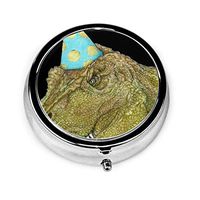 Dinorsaur Christmas Hat Round Pill Box Personalized Silver Steel Decorative Box Pill Case for Pocket Or Purse Unique Gift