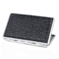 Arabesque Pattern Leather Metal Cigarette Case Holds 14 Cigarettes for 100's Cigarette (Black)