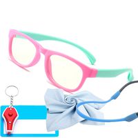 Kids Blue Light Glasses with Strap Computer and Gamer Eyewear Anti-Glare Protection Anti-Fatigue Anti UV Glasses for Smartphone Screens,Computer Or Tv Boys Girls Age 3-10(Pink and Cyan Frame)