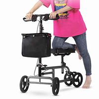 Knee Walker with Basket for Foot/Leg Injuries ，Foldable Steerable Scooter Crutch Alternative - Adjusted Height Walking Aid Padded