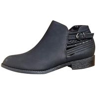 Clearance! Swiusd Womens Short Booties Retro Buckle Weaved PU Leather Single Shoes Comfy Low Heel Zip Closure Sandals Shoes (Black, 8)